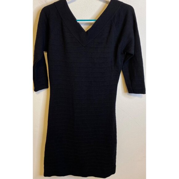 Vintage CADILLAC Italy Virgin Wool Bandage Vneck Sweater Dress MEDIUM 3/4 Sleeve - Picture 1 of 3